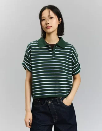 Striped Polo Collar Sweater – Tops and Bodysuits