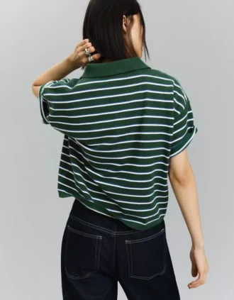 Striped Polo Collar Sweater – Tops and Bodysuits
