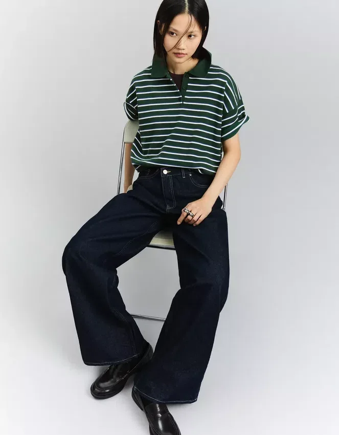 Striped Polo Collar Sweater – Tops and Bodysuits Striped Polo Collar Sweater – Tops and Bodysuits