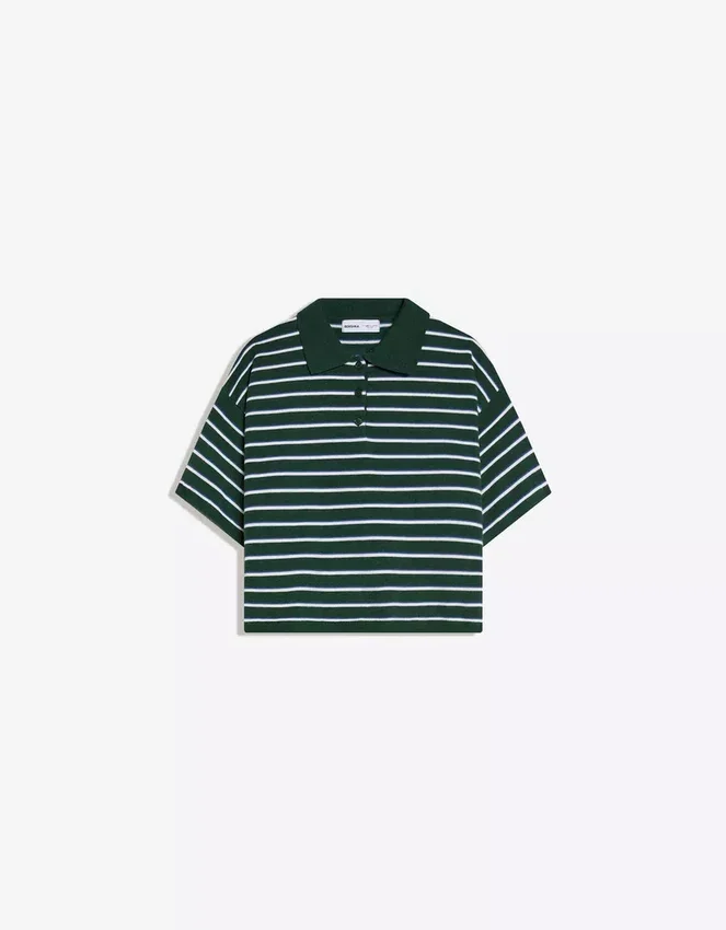 Striped Polo Collar Sweater – Tops and Bodysuits Striped Polo Collar Sweater – Tops and Bodysuits