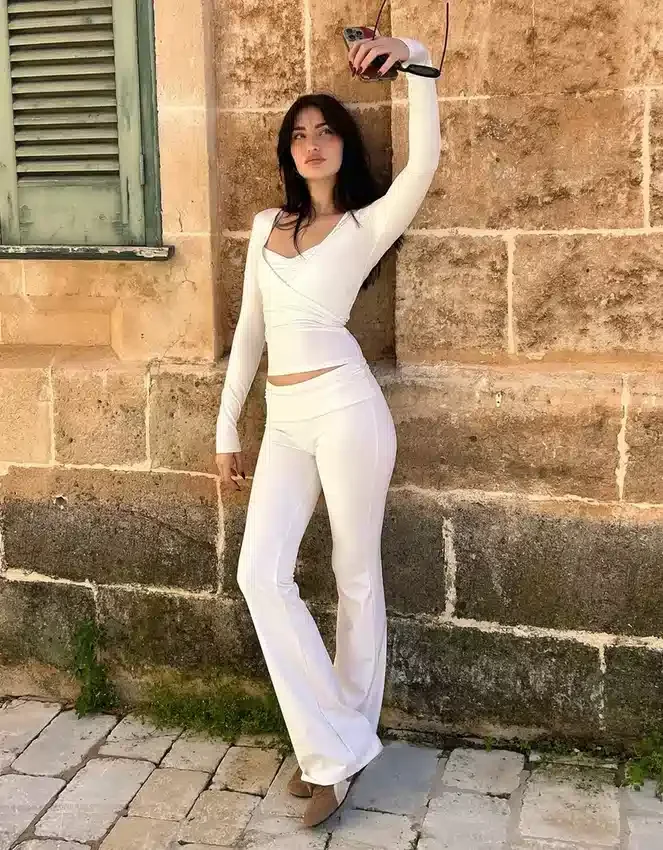 Technical Flared Trousers with Turn-Up Waist Technical Flared Trousers with Turn-Up Waist