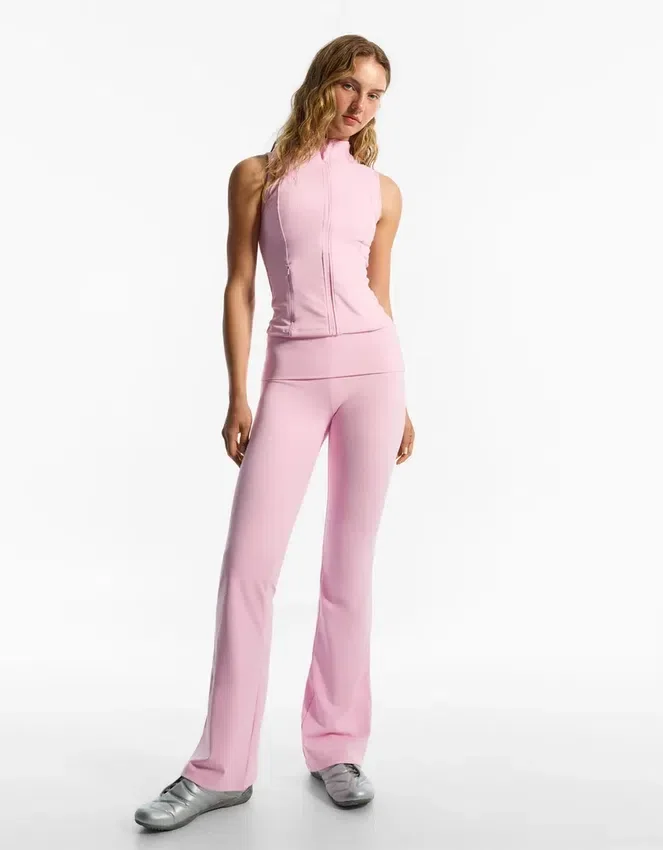 Technical Flared Trousers with Turn-Up Waist Technical Flared Trousers with Turn-Up Waist